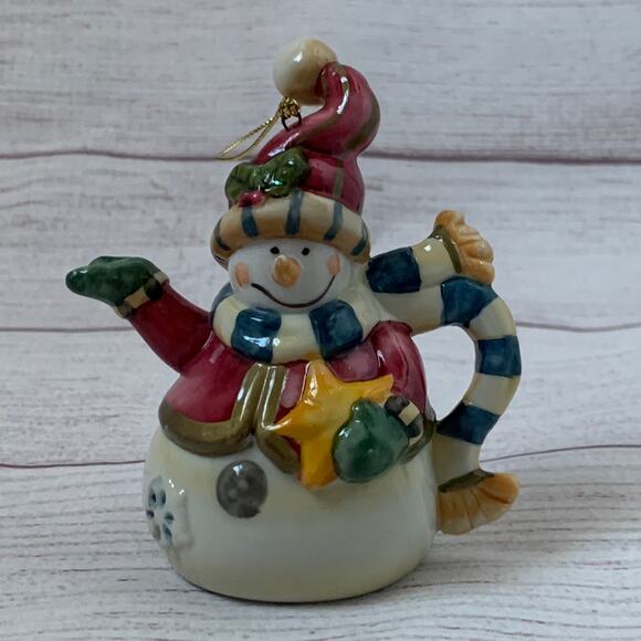 Ceramic Snowman Teapot Christmas Tree Ornament or Tabletop Decor 4" Tall - Picture 1 of 13